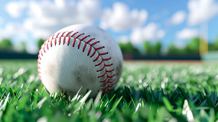 A baseball on the field. baseball in grass - 779294777