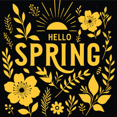 Hello Spring hand sketched logotype, badge typography icon. Retro, vintage lettering banner poster template background. Adobe vector illustration