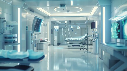 Naklejka na ściany i meble Futuristic operating room with soft focus on surroun AI generated illustration