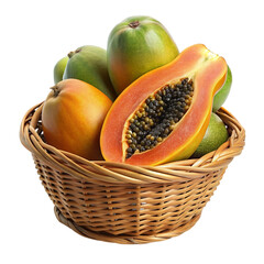 Papayas in a basket isolated on transparent background