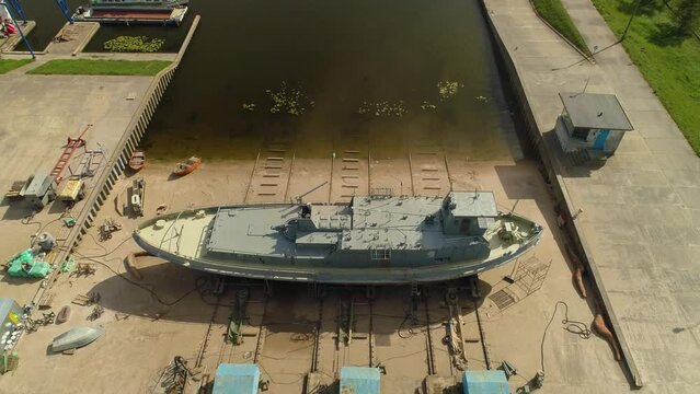 Ship Launching Harbor Wloclawek Statek Przystan Wodowanie Aerial View Poland