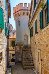 Sahat Kula tower in the old town of Herceg Novi, Montenegro - obrazy, fototapety, plakaty