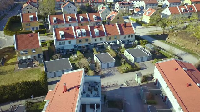 Apartment condos in Linkoping city, Sweden. Family housing in quiet neighborhood. Real estate development in Scandinavian suburbs