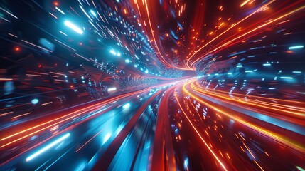 The dynamic movement of light trails in a futuristic  AI generated illustration