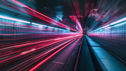 The dynamic movement of light trails in a futuristic  AI generated illustration