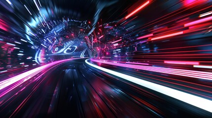 The dynamic movement of light trails in a futuristic AI generated illustration