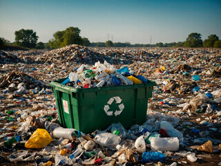 Alerta Ambiental: Cesto de Reciclagem no Meio do Caos do Lixo