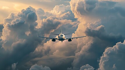 The elegance of a white passenger plane flying amids  AI generated illustration - obrazy, fototapety, plakaty