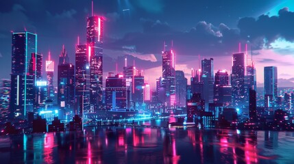 Fototapeta na wymiar The futuristic glow of neon lights against the city AI generated illustration