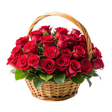 Red roses in a basket isolated on transparent background