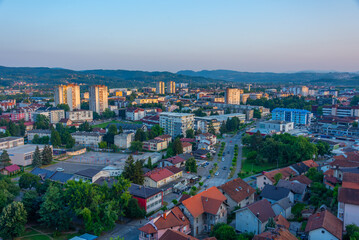 Fototapeta na wymiar Sunset panorama of Bosnian town Doboj