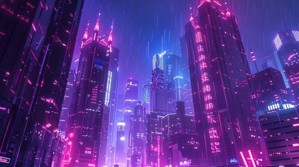 The interplay of neon lights and skyscrapers in a te  AI generated illustration