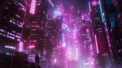 The interplay of neon lights and skyscrapers in a te  AI generated illustration