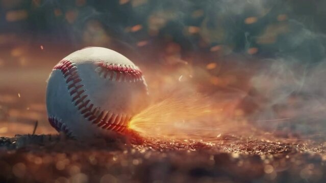 A baseball is in the air with a lot of sparks around it 4K motion 4K motion