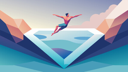 Fototapeta premium An abstract representation of a person diving into a pool of crystal clear water their body surrounded by the stillness and peace of the depths