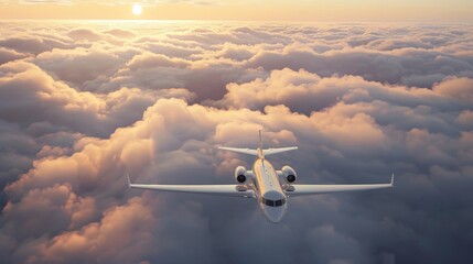 The tranquil scene of a white aircraft gracefully na  AI generated illustration - obrazy, fototapety, plakaty