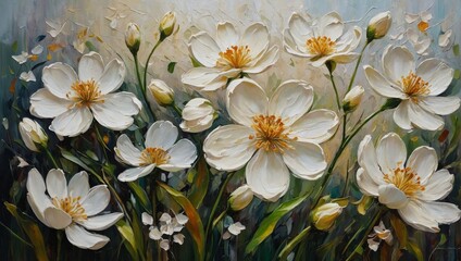 White spring flowers, watercolor