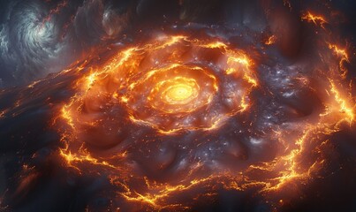 Fire spiral galaxy. flame celestial cosmic spiral background. stunning spiral galaxy with a luminous core and starry arms