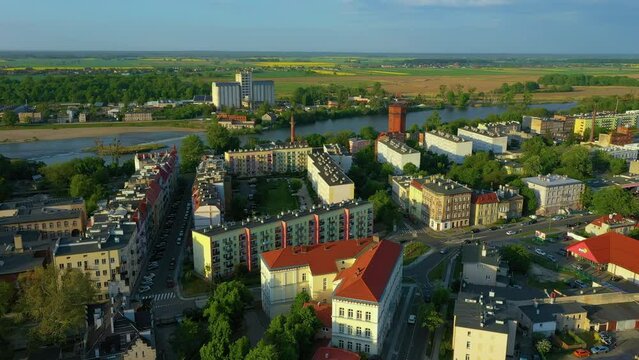 Beautiful Panorama River Odra Brzeg Rzeka Aerial View Poland