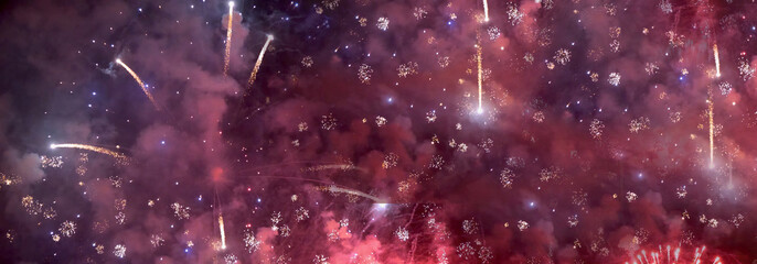 Banner Purple Firework celebrate anniversary happy new year 2024, 4th of july holiday festival....