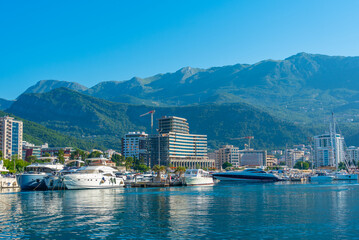 Fototapeta premium Marina in Montenegro during sunny day, Budva