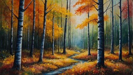autumn forest landscape, Watercolor