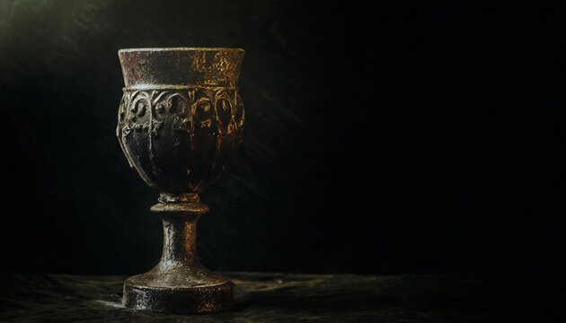 Stone, goblet, chalice, ancient, religious, old, excavated, historical, antique, black background, close-up