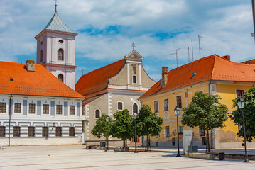 Church of the holy cross in the old town of Osijek, Croatia - obrazy, fototapety, plakaty