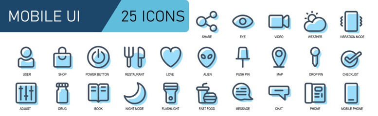 icon set phone interface.filled line style.flashlight,fast food,message,bubble chat,chat,telephone.
