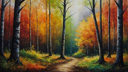 autumn forest landscape, Watercolor - obrazy, fototapety, plakaty