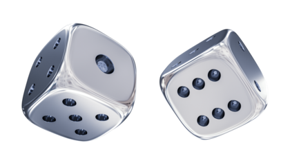 Two silver dice 3d render