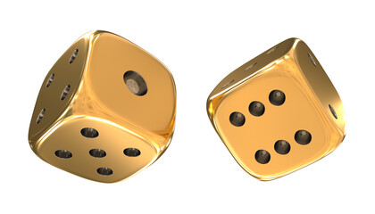 Two golden dice 3d render