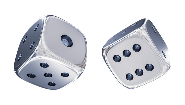 Two silver dice 3d render