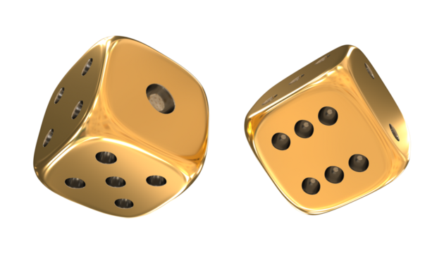 Two golden dice 3d render