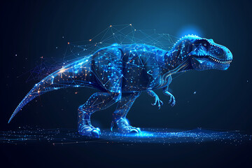 Step into the prehistoric world with a captivating image of a dinosaur rendered in wireframe and neon style against a striking blue background