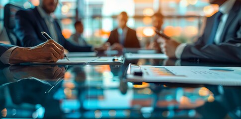 businesspeople working in office, team meeting cooperation, signing cooperation agreement, cooperation success