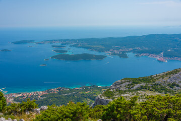 Fototapeta premium Korcula island viewed from Sveti Ilija mountain at Peljesac peninsula in Croatia