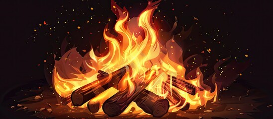 A vehicle carrying a large wheel is journeying along a dirt track next to the flames of a fire - obrazy, fototapety, plakaty
