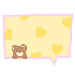 Pastel text bubbles with teddy bear and heart background for cartoon, comic, marketing, communications, sticker, decoration, social media, print, ad template, manga, messages, card, speech, Valentine