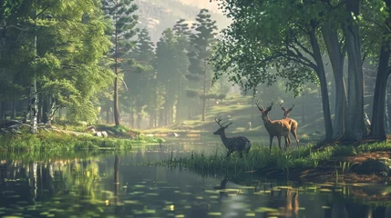 Deurstickers deer in the forest © shaniii