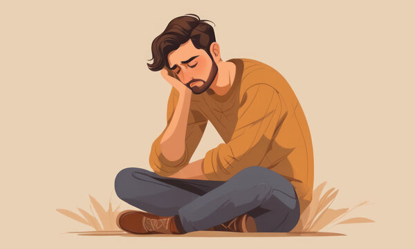 思い悩む男性のシンプルイラスト Simple illustration of a man in distress