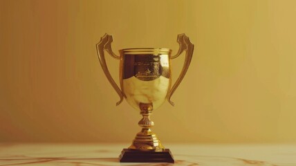 Golden trophy on a pale background - An elegant golden trophy positioned centrally, casting a soft shadow on a cream-colored background, symbolizing victory