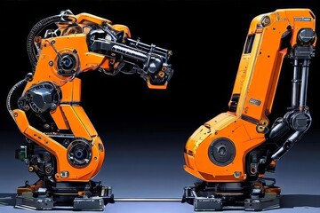 Automation concept smart factory. Robot Arm manipulator at the factory.