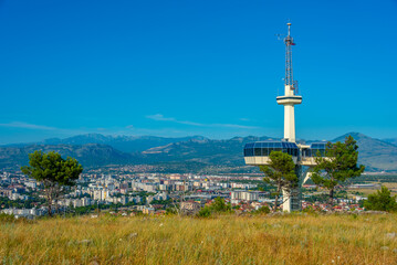 Obraz premium TV tower at Dajbabska gora overlooking Podgorica in Montenegro