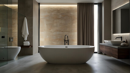 Fototapeta na wymiar Elevate Your Space: Modern Bathroom with Freestanding Bathtub