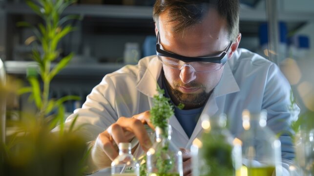 An image of a scientist in a lab analyzing the cost efficiency of a new biofuel production od showcasing the ongoing research and development in the field. .