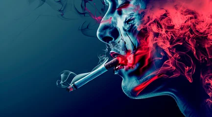 Foto op Plexiglas A man is smoking and smoke is escaping from his mouth. It is World No Smoking Day today.  © PETR BABKIN