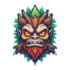 angry wood monster, tree monster face for t-shirt