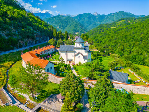 View of Moraca monastery in Montenegro