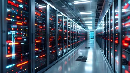 Data center abstract background, database within terminal storage, hardware server room, cloud computing, and network hosting within a rack system. - obrazy, fototapety, plakaty